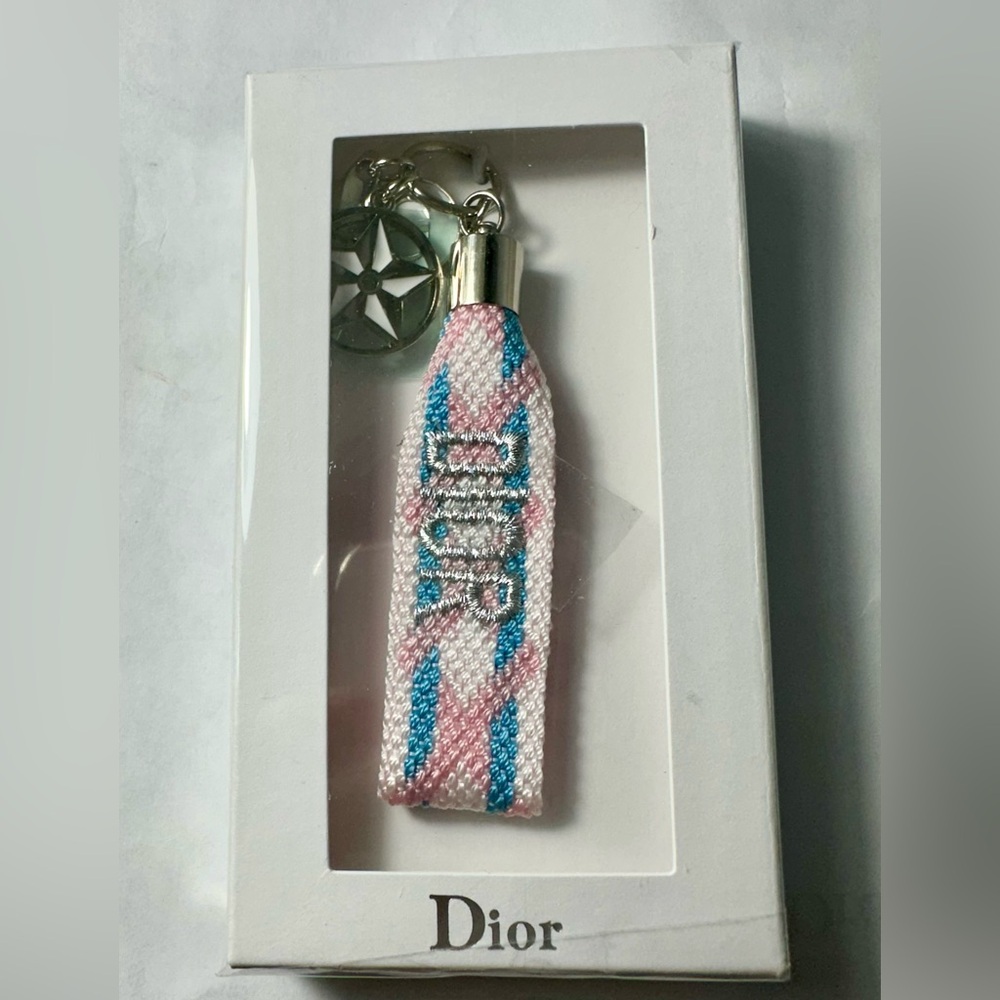 Dior Embroidered Logo Key Chain Bag Charm Key Ring NWB GWP